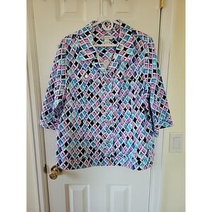 CJ Banks Jacket Shacket Size 2X Button-Up 3/4 Sleeve Multicolor 4 Pockets